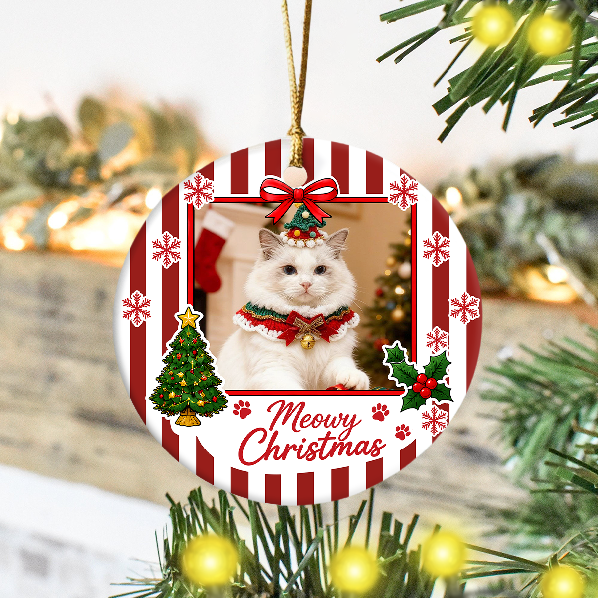 Custom Dog Cat Photo Merry Christmas Ceramic Ornament, Personalized Gift For Pet Lovers HA75 919144