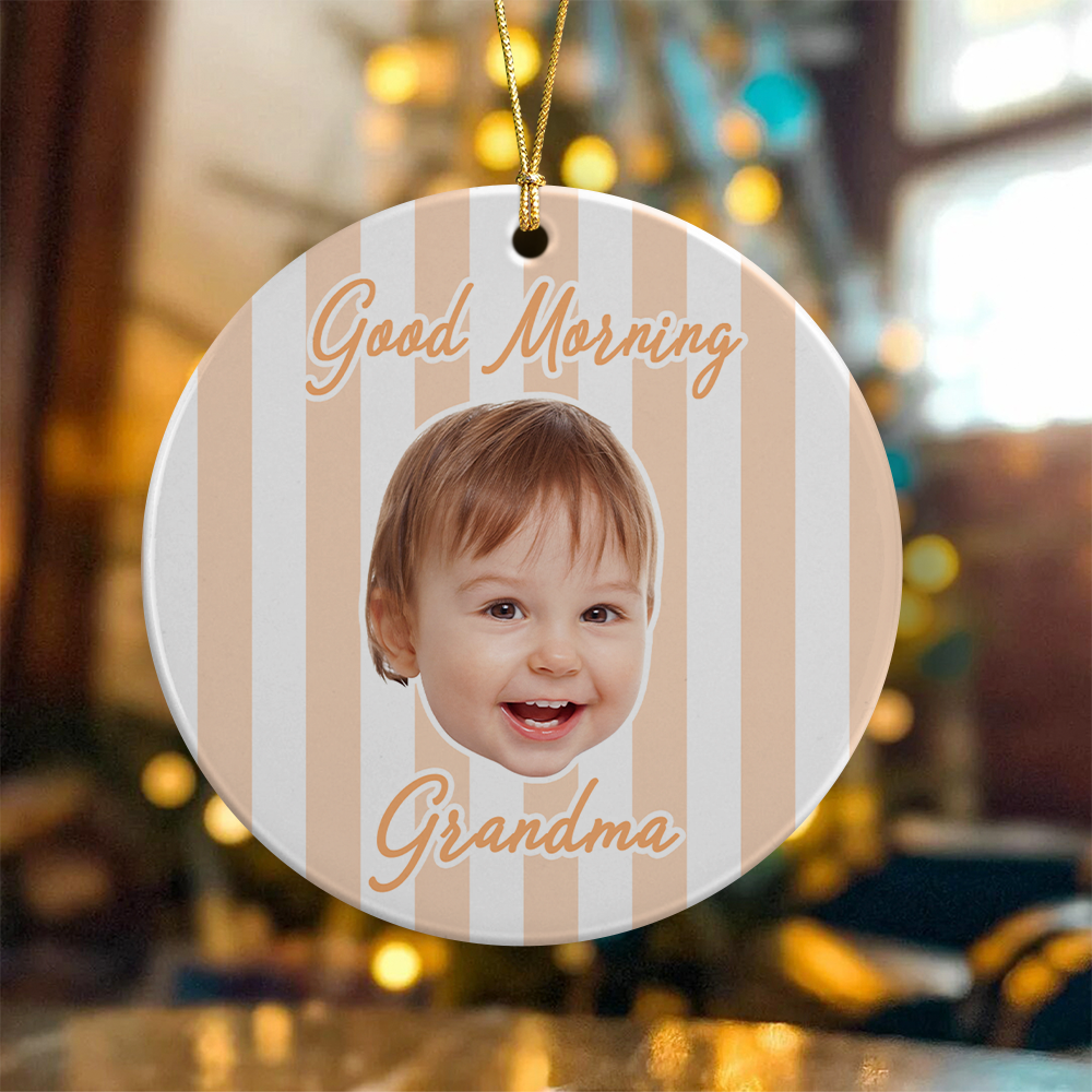 Custom Photo Striped Background Ceramic Ornament Baby’s First Christmas Keepsake TH10 170753