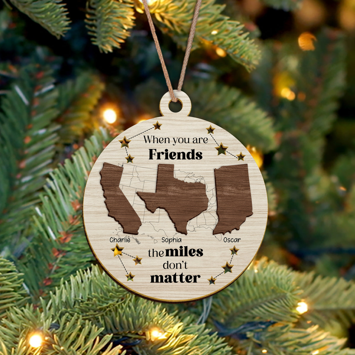 Custom State Bestie Name The Miles Don't Matter 2 Layer Wooden Ornament LM32 895407