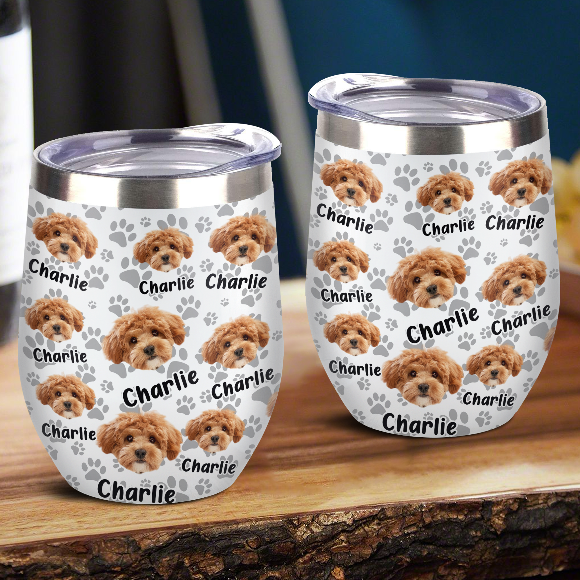 Custom Photo Funny Pet Face Pattern Dog Cat Wine Tumbler HA75 892342