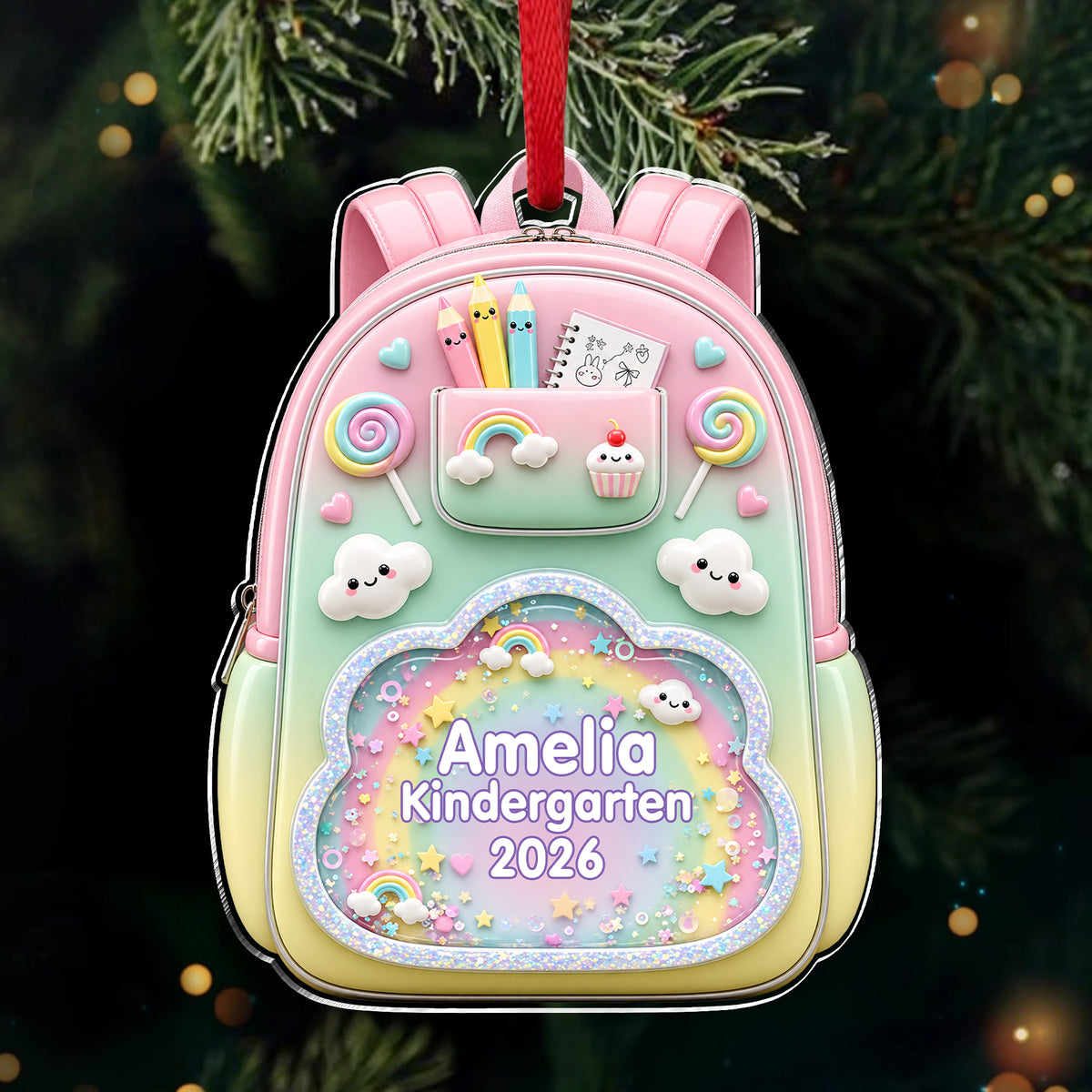 Personalized Name Kids School Backpack Acrylic Ornament Christmas Decor HA75 921886