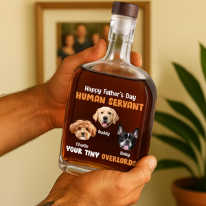 Custom Dog Photo Happy Father's Day From Your Tiny Overlords Whiskey Bottle LM32 893599