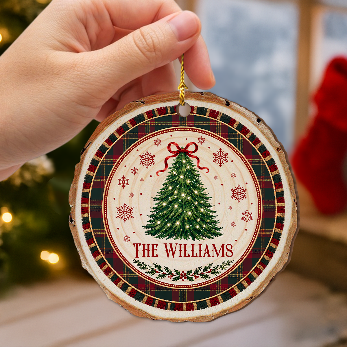 Custom Name Christmas Tree Wood Slice Ornament, Holiday Decor Gift For Family LM32 670499