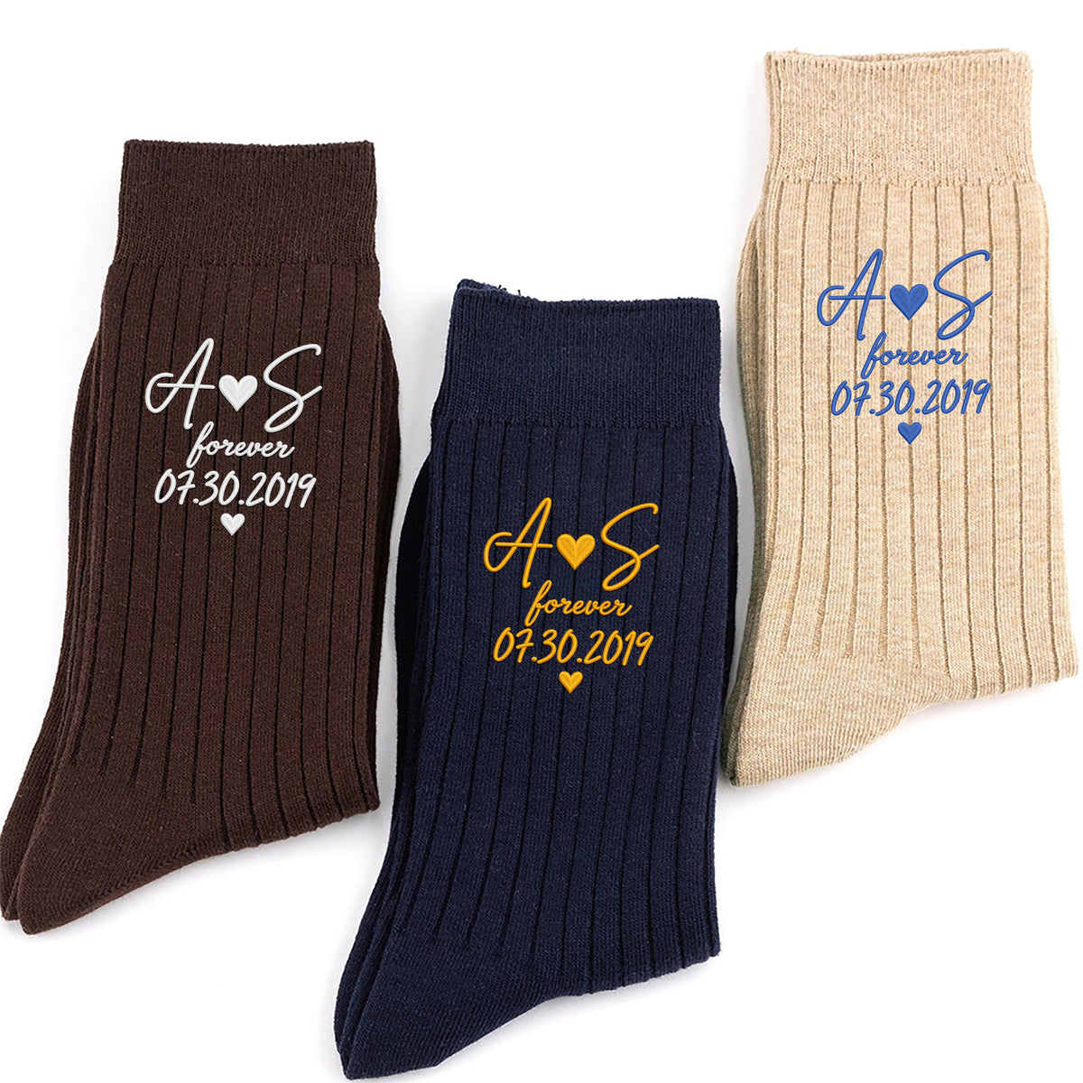 Personalized Date & Initials Embroidered Socks Couple Gift HA75 922214