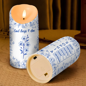 God Says I Am Name Letter In Bible Toile De Jouy Style - Personalized Led Candle CH07 896958
