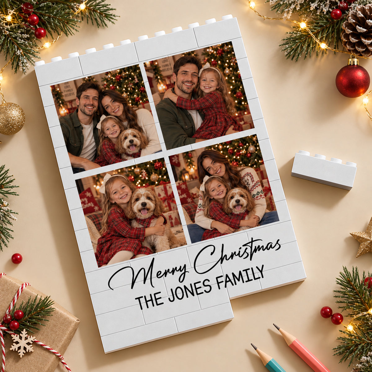 Personalized Family Photo Merry Christmas Building Brick Block CH07 180658