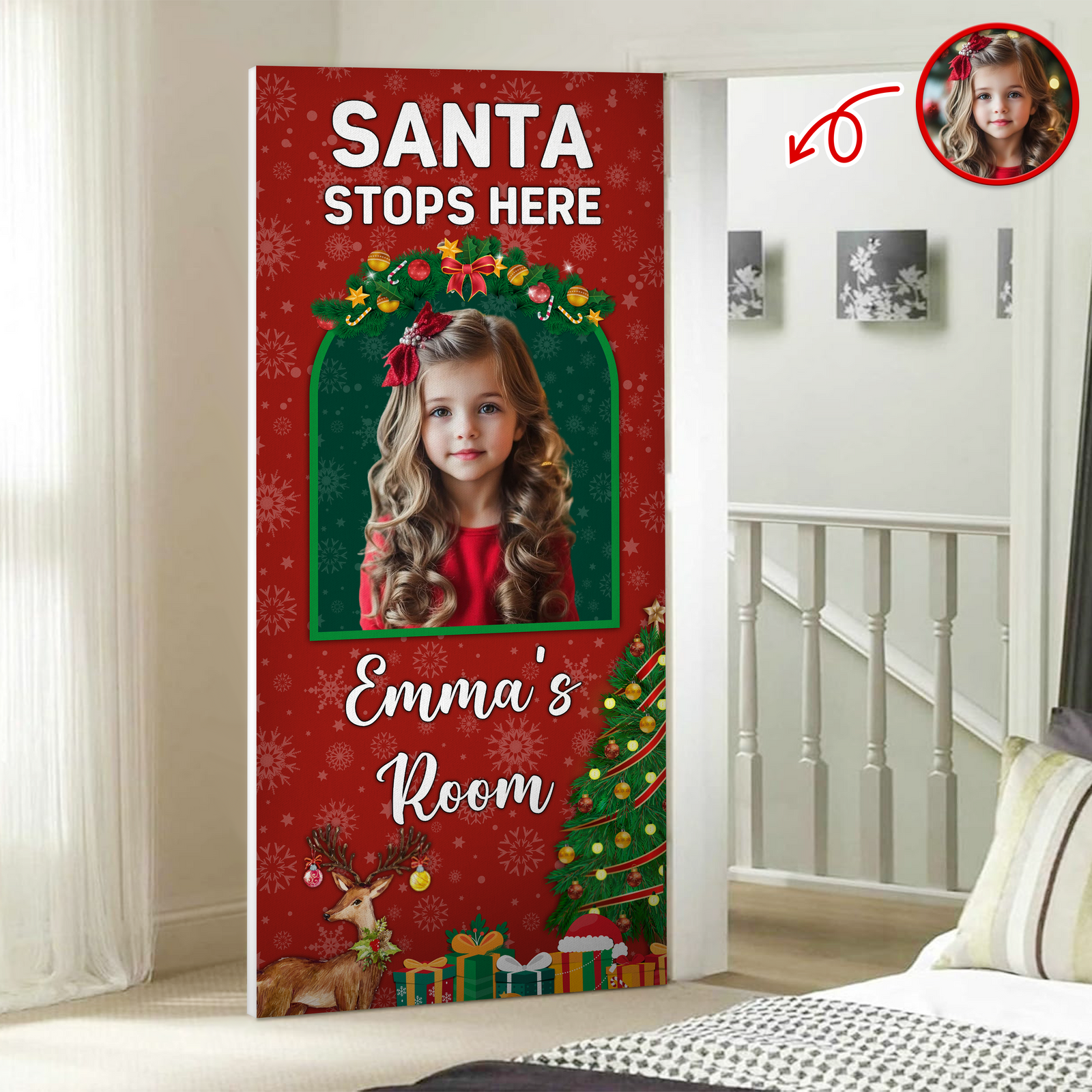 Custom Cute Photo Santa Stops Here, Princess's Room Door Cover LM32 895671