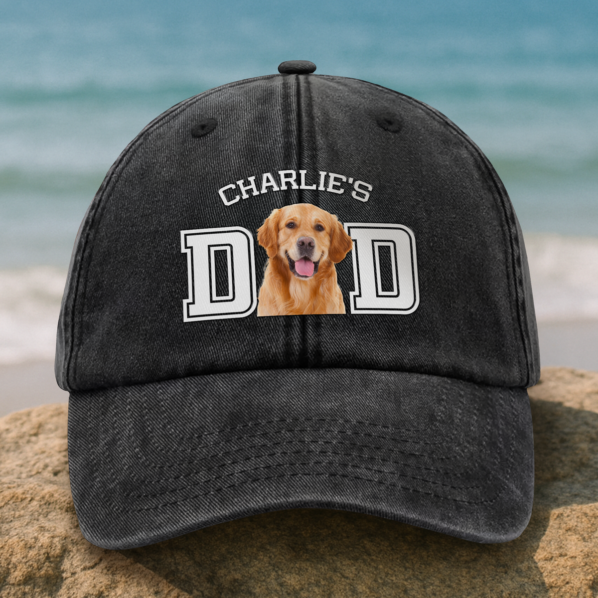 Custom Photo Dog Cat Dad Washed Denim Baseball Cap HA75 892466