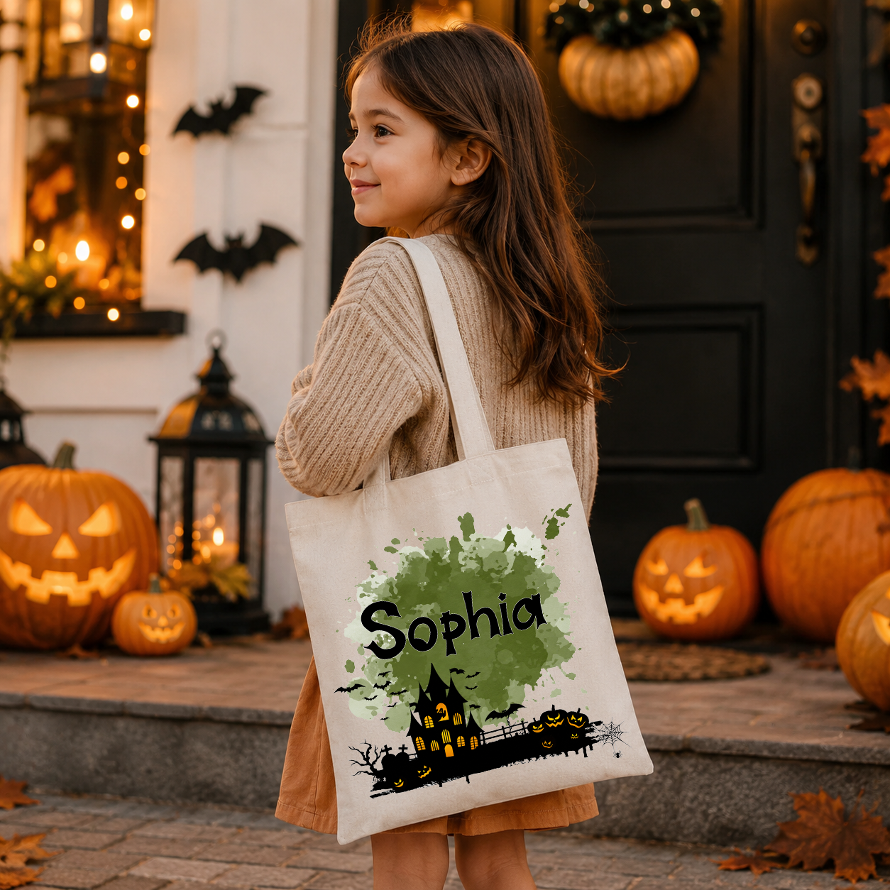 Personalized Name Halloween Ghost Trick or Treat Candy Tote Bag HO82 903112