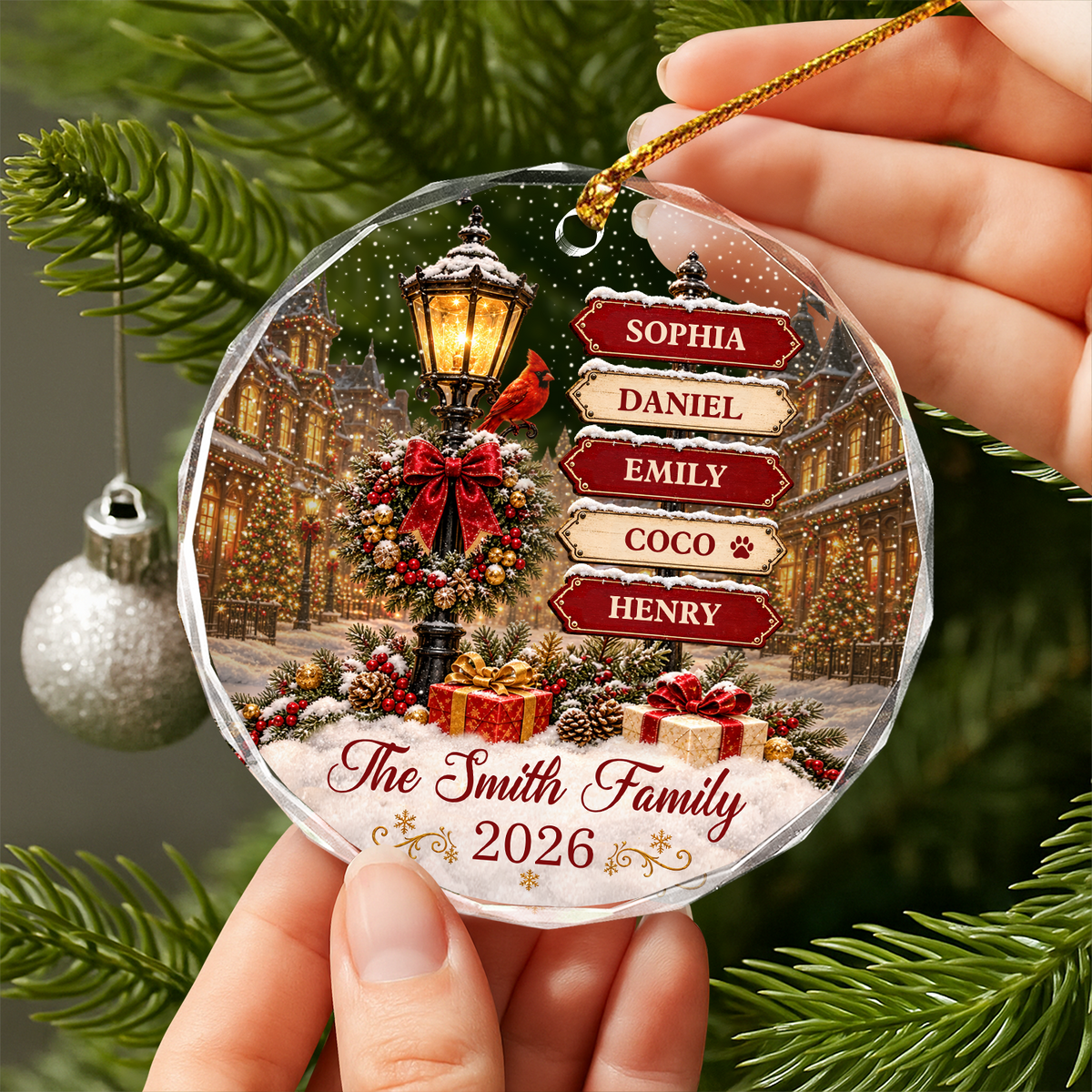 Custom Family Name & Year Christmas Tree Glass Ornament Santa Snowman Holiday Keepsake For Family TH10 171301