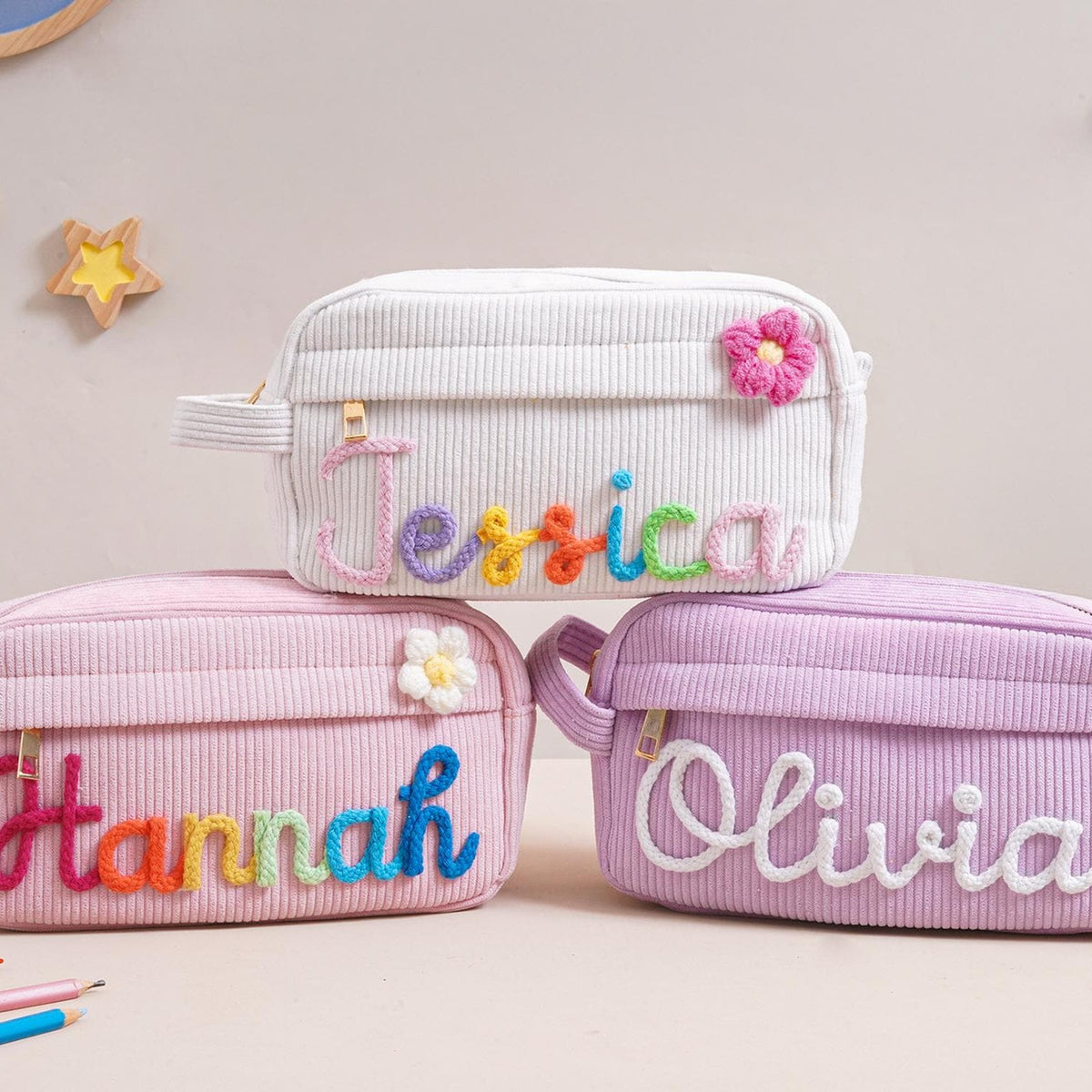 Custom Yarn Name Corduroy Pencil Case, Back to School Gift, Gift for Kids LM32 669273