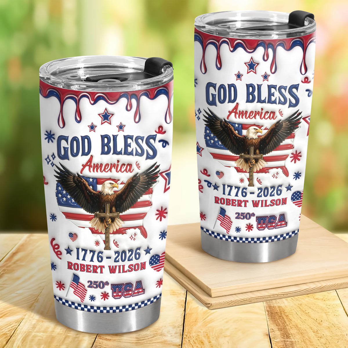 Personalized God Bless America Patriotic 3D Inflated Effect Fat Tumbler HA75 921092