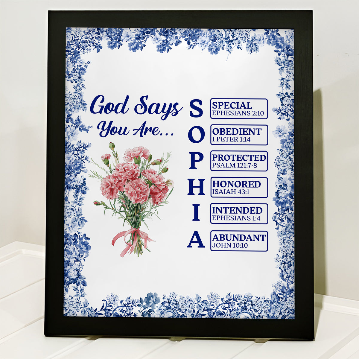 Custom Name Letter God Says I Am Flower Toile De Jouy Style Picture Frame LM32 895389