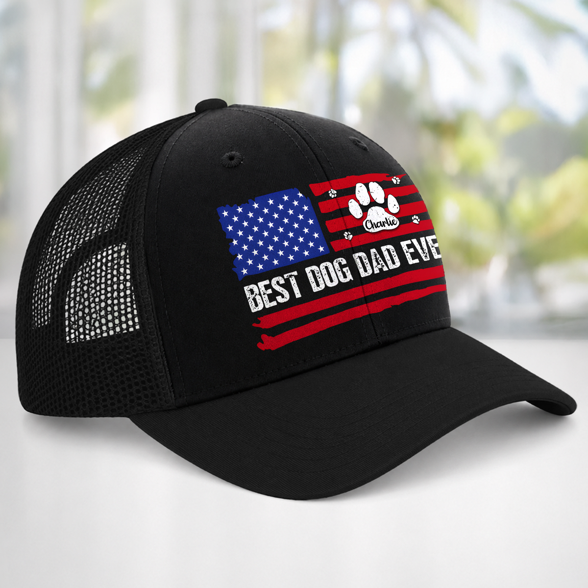 Personalized Best Dog Dad, Dog Mom Ever America Flag Trucker Hat For Dog Lover TH10 170269