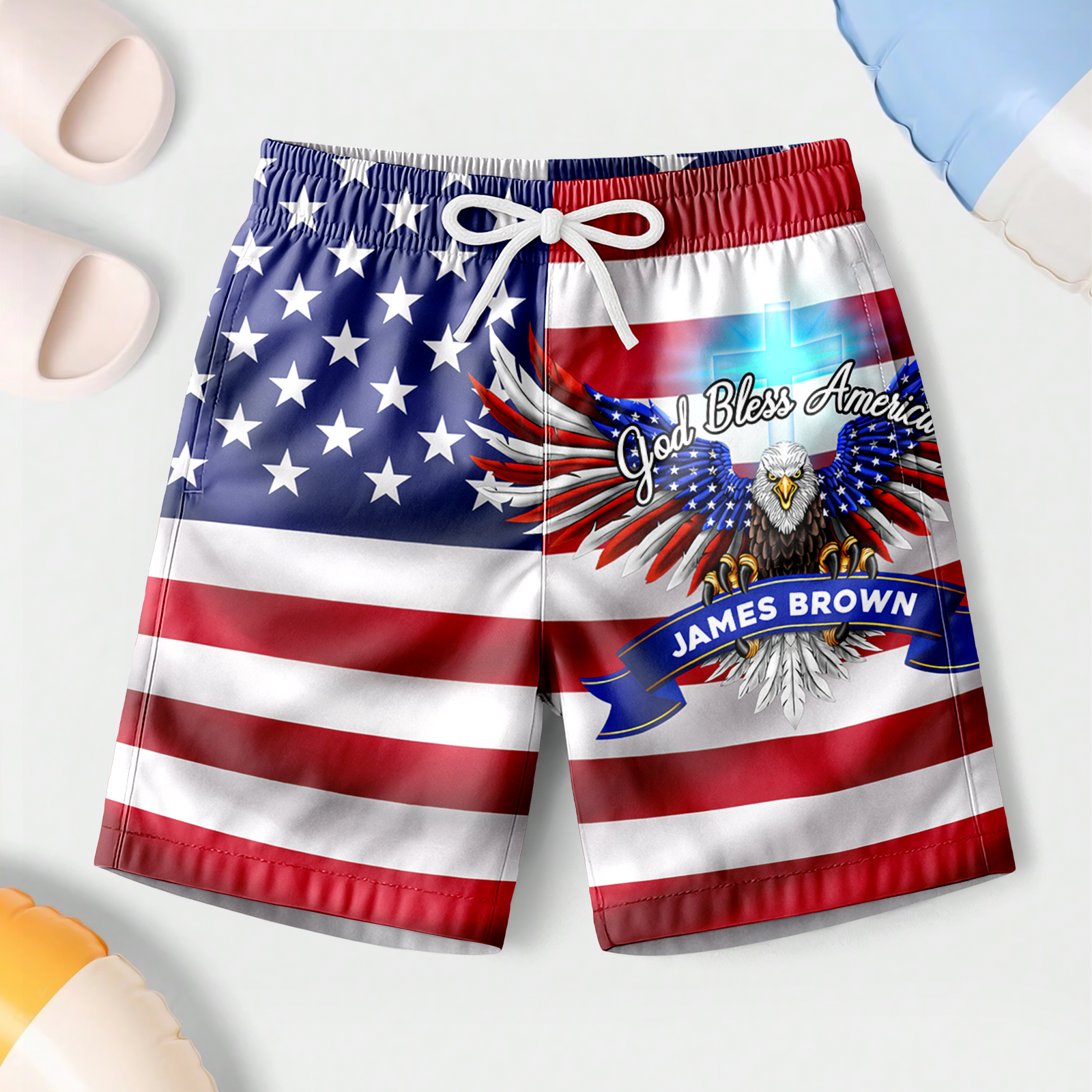 Custom Name God Bless America 1776 - 2026 Anniversary Patriotic Eagle Beach Short HO82 902166