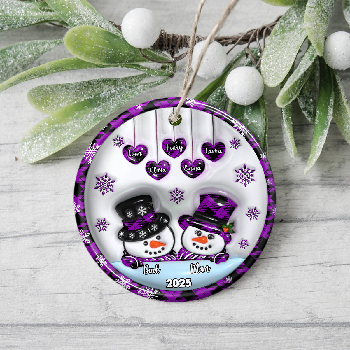 Dad Mom Snowman Christmas 3D Inflated Effect Ceramic Ornament Personalized Gift For Family HO82 894722