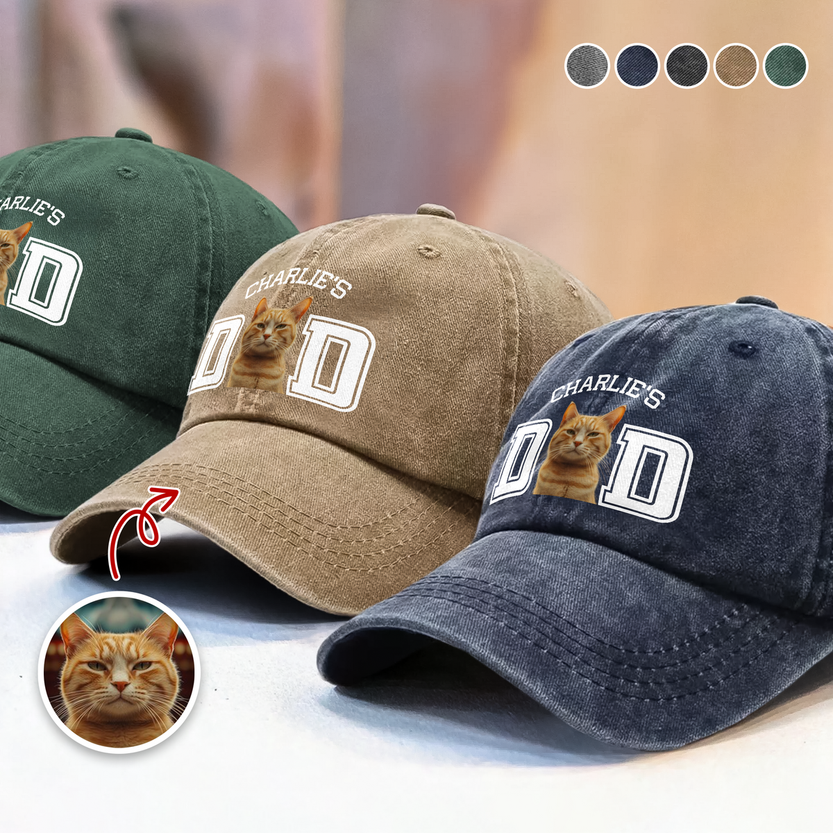 Custom Photo Cat Dad, Cat Mom Washed Denim Baseball Cap HA75 897222