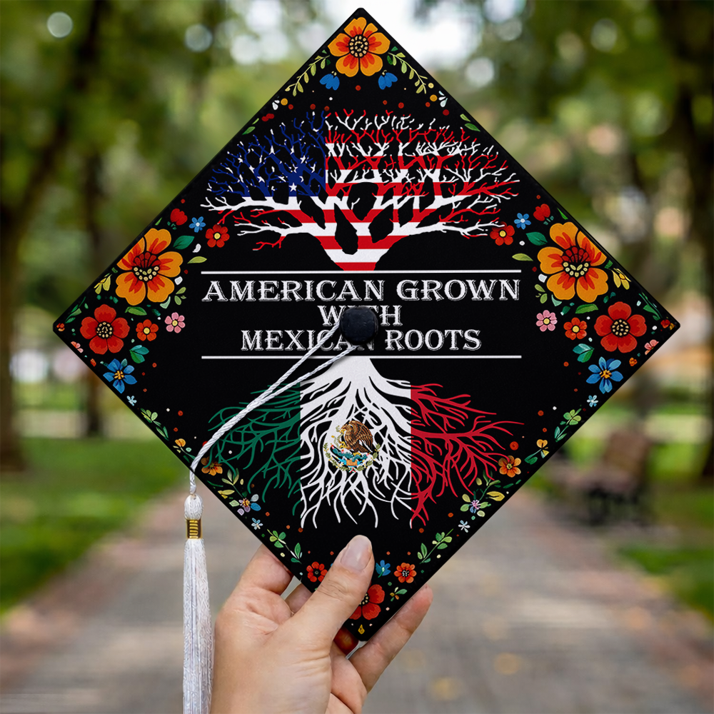 American Grown With Mexican Roots Graduation Cap Topper Decoration TH10 169221