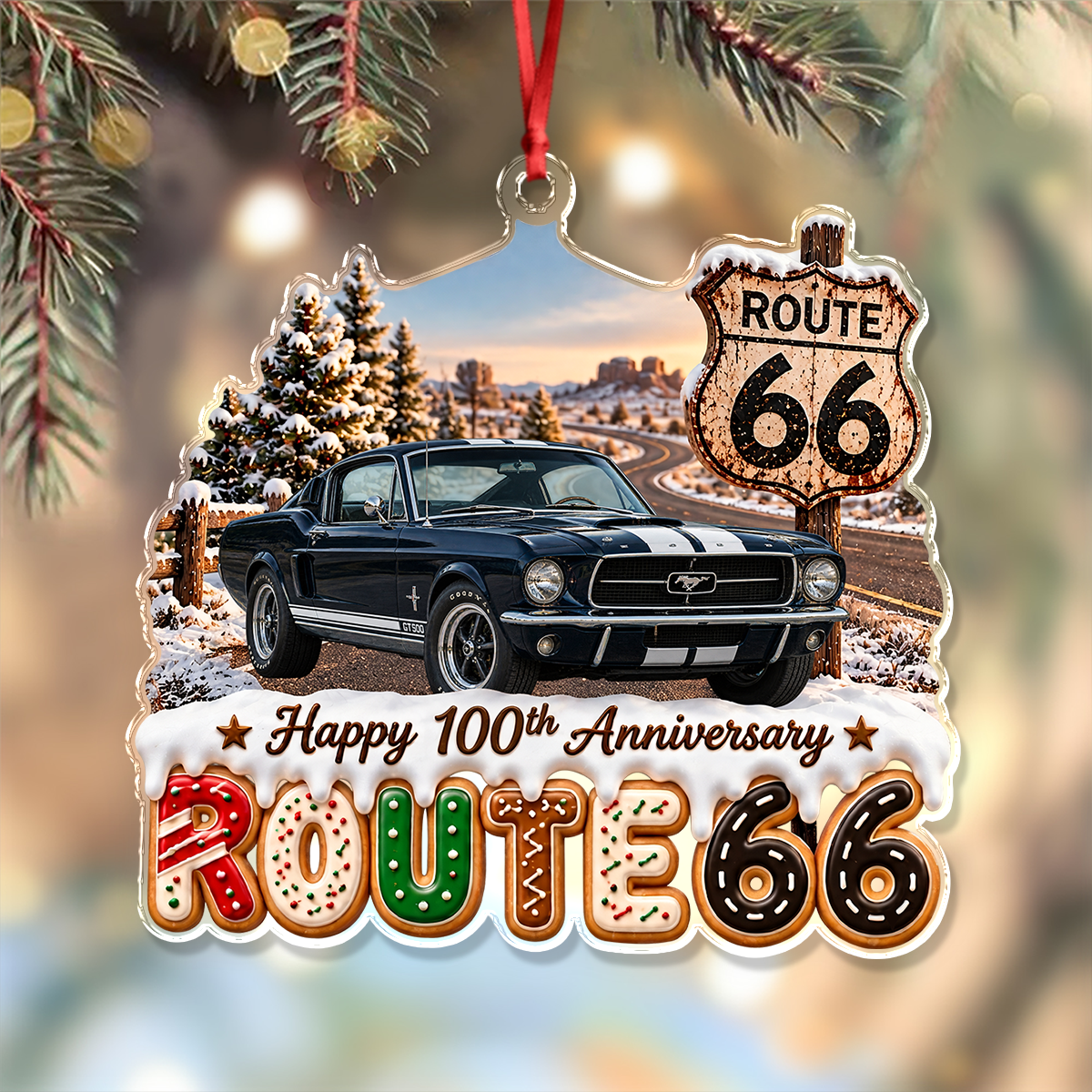 Custom Photo Car Happy 100th Anniversary Route 66 Acrylic Ornament, Personalized Christmas Tree Decoration Gift For Car Lovers LM32 670289