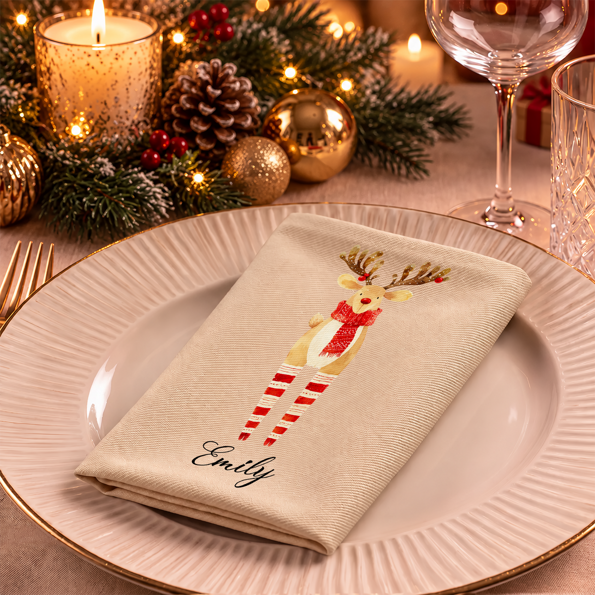 Personalized Reindeer Reusable Cotton Napkin Christmas Decor HA75 919386