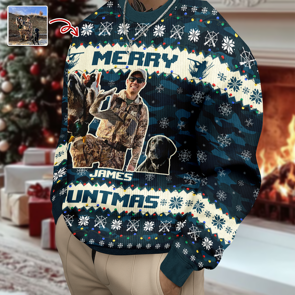 Custom Photo Duck Hunting Lovers Ugly Sweater LM32 897243