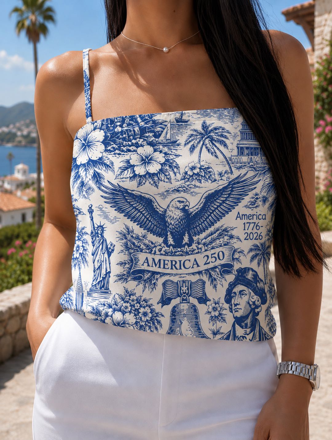 USA 250th Anniversary 1776-2026 Patriotic Tie Back Bandana Crop Top HO82 903536