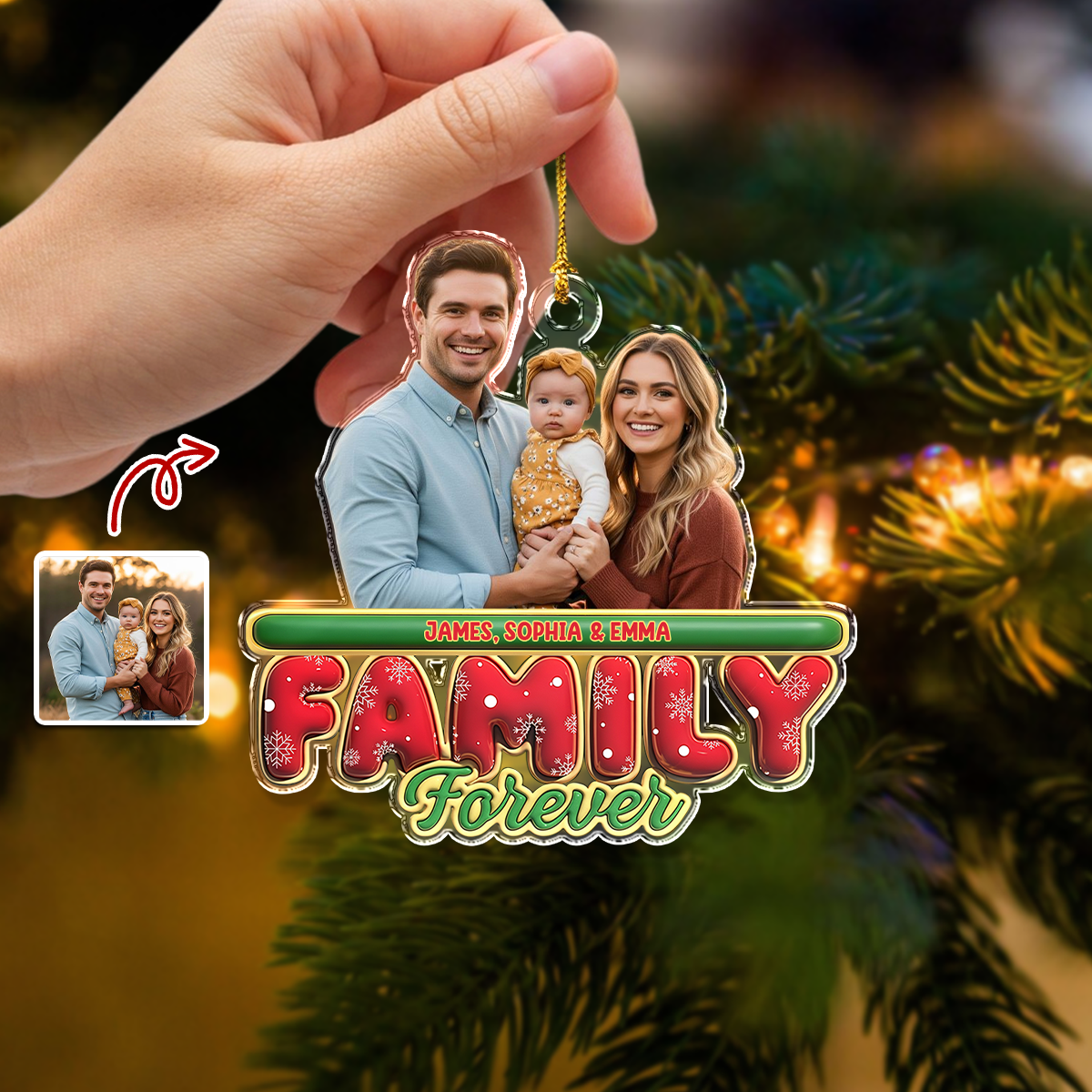 Custom Photo Family Forever 3D Effect Christmas Acrylic Ornament LM32 895941