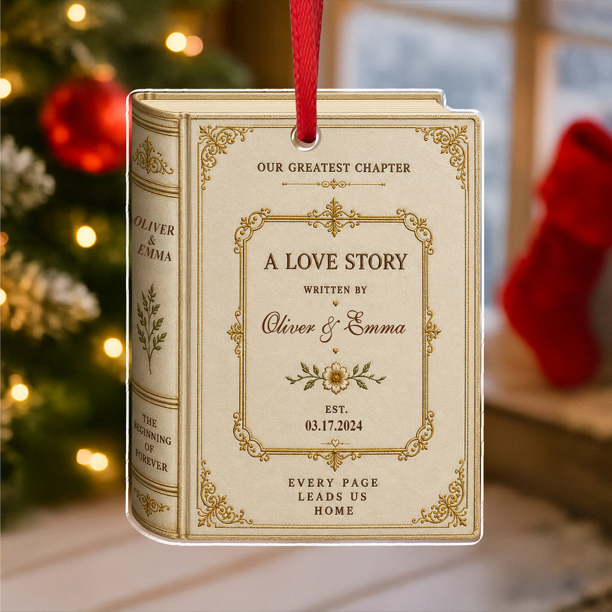 Personalized Love Story Christmas Ornament – Custom Couple Names & Date Book Ornament, Anniversary Wedding Gift TH10 170707