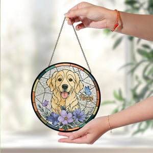 Custom Dog Photo With Sunflower Memorial Stained Glass Suncatcher, Pet Loss Gift HO82 894326