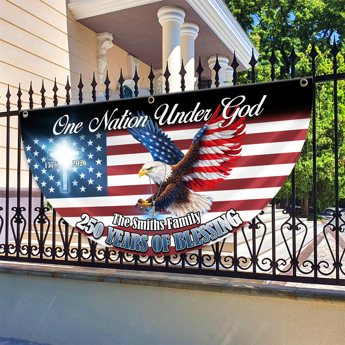 Personalized One Nation Under God 1776–2026 Semiquincentennial Non-Pleated Fan Flag HO82 901308