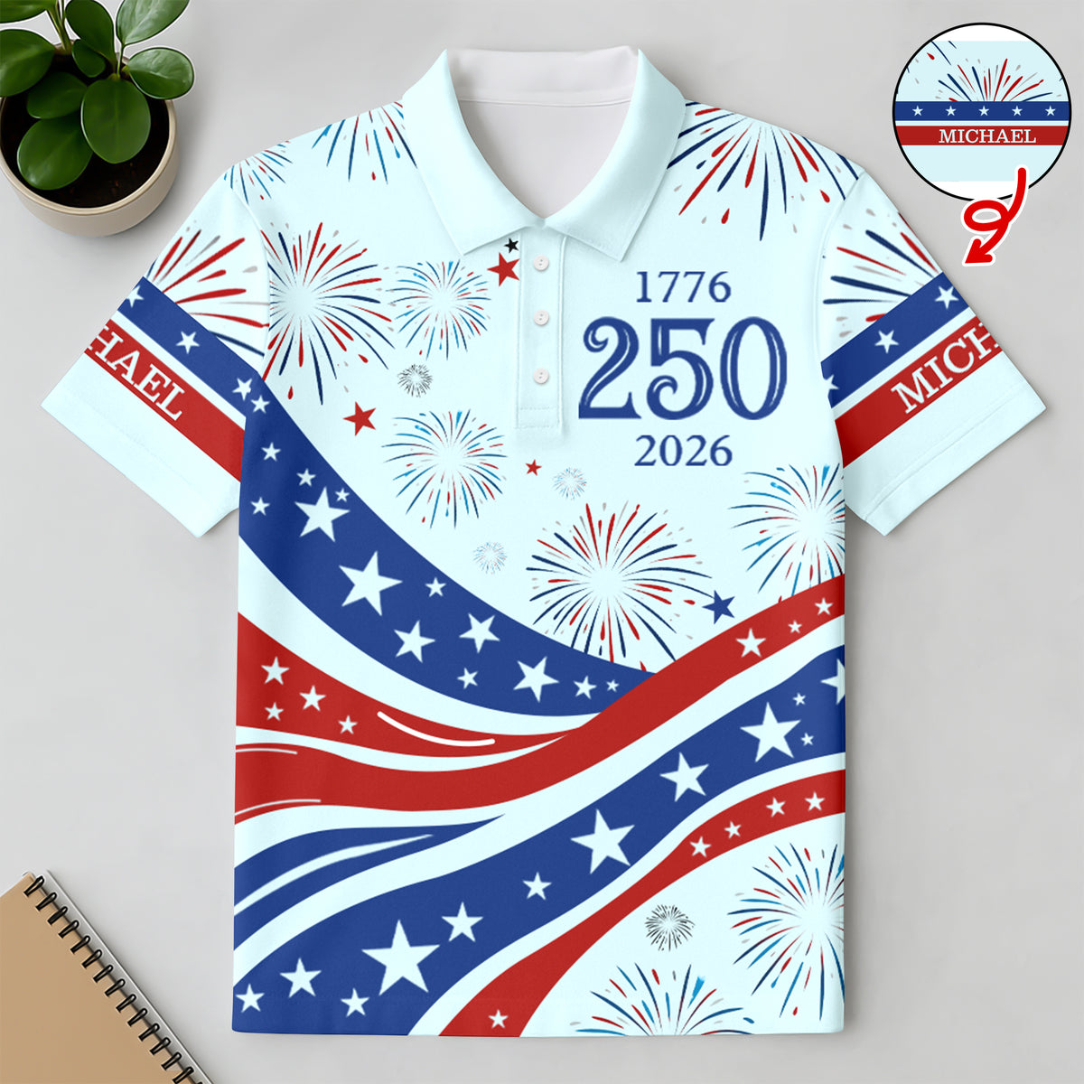 Custom Name USA 250th Anniversary 1776-2026 Polo Shirt - 4th of July Patriotic Gift HO82 901706