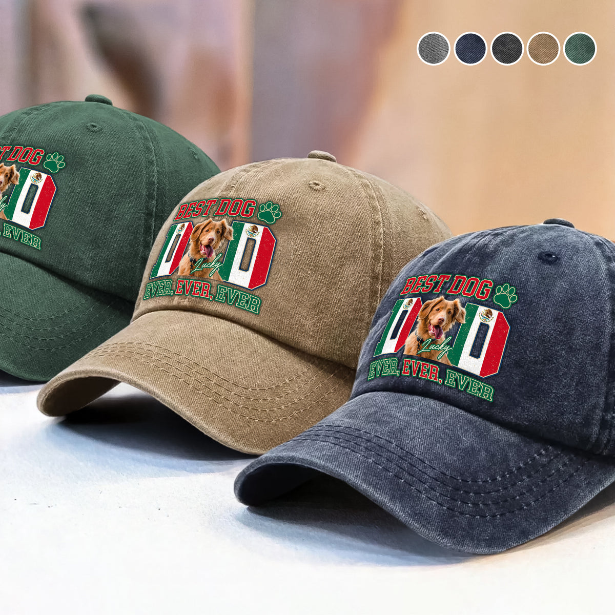 Custom Photo Best Dog Mom Dog Dad Ever Ever Ever With Mexico Flag Washed Denim Baseball Cap Gift For Dad, Birthday Gifts HO82 894386
