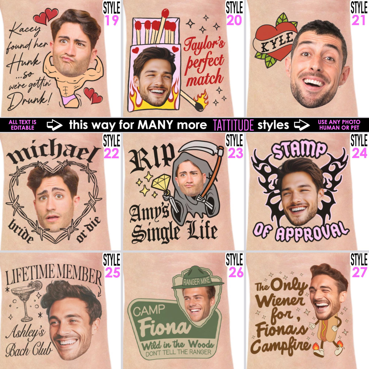 Custom Funny Photo Bachelorette, Birthday Party Tattoos Favors LM32 897663