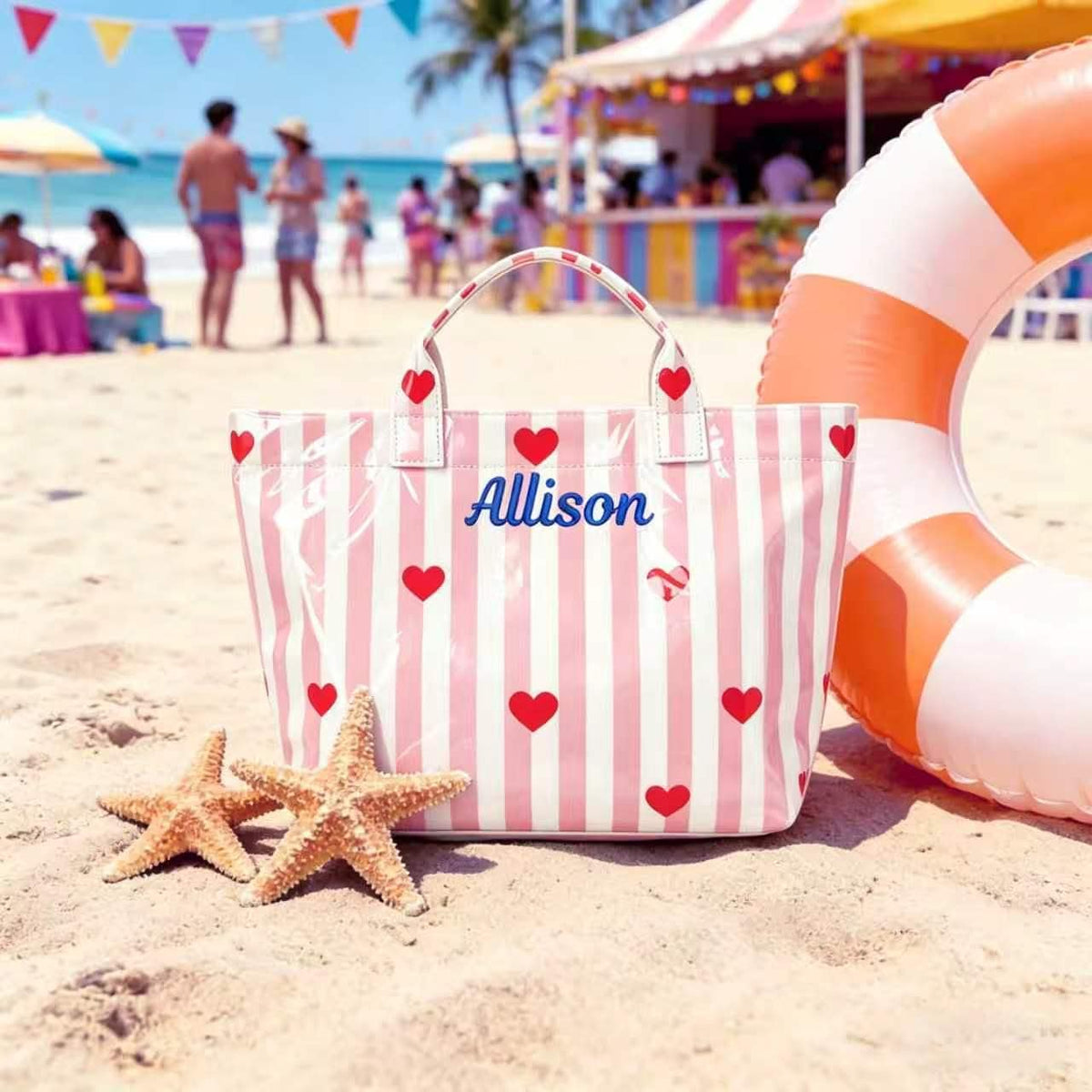 Custom Name Embroidered Waterproof Beach Tote Bag Gift For Her, Personalized Bachelorette Party Favor CH07 911346