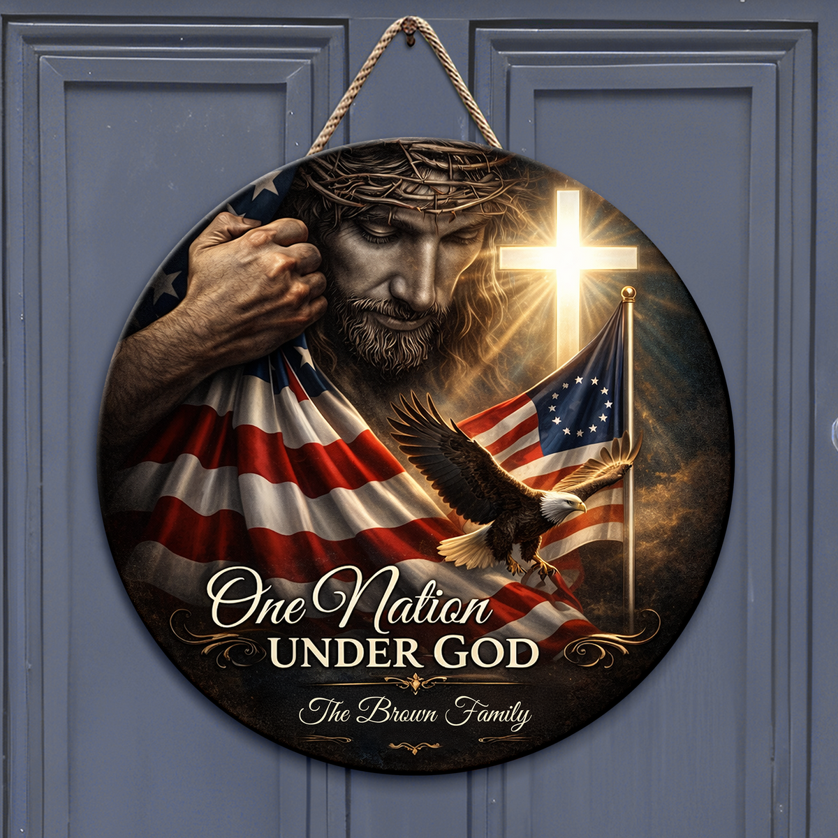 Custom Family Name One Nation Under God USA 250 Anniversary Doorsign TH10 898841