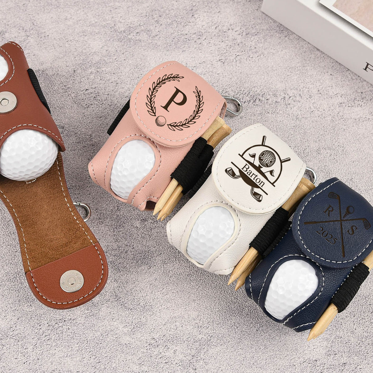 Personalized Name Leather Golf Ball Bag - Gift for Men, Dad, Boyfriend, Golf-Loving CH07 896882