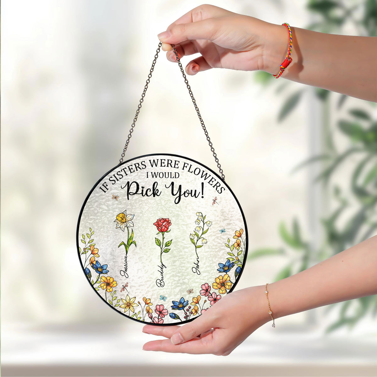 Personalised Birth Flower Sisters Besties From The Same Garden Stained Glass Suncatcher LM32 893943