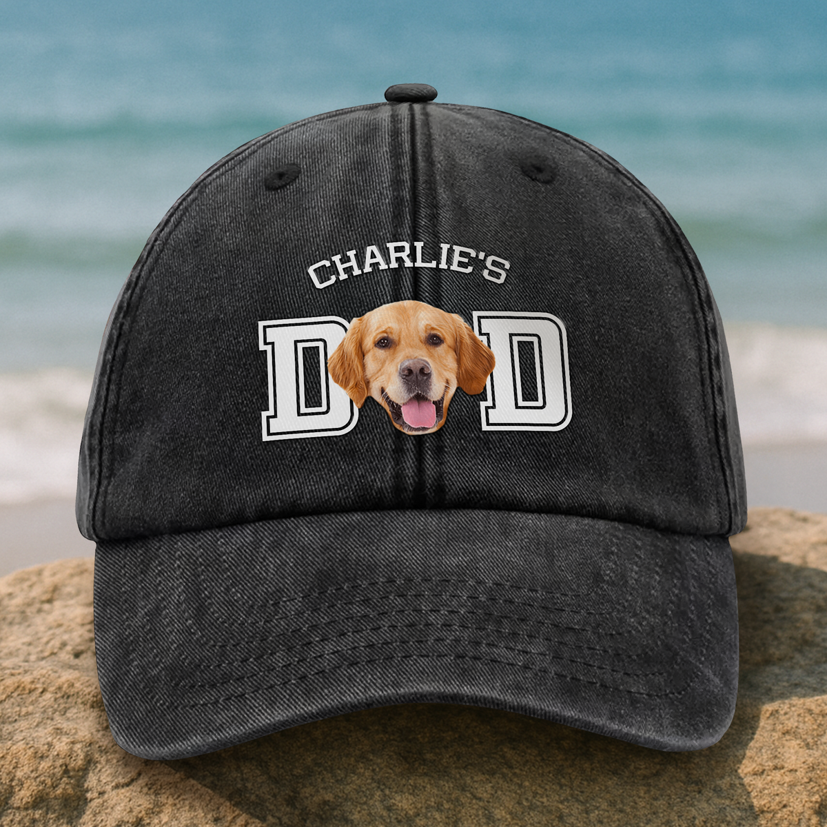 Custom Photo Dog Cat Dad Washed Denim Baseball Cap HA75 892928