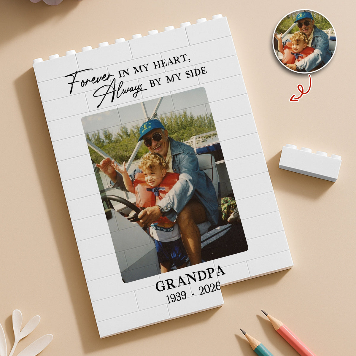Custom Photo Forever In My Heart, Always By My Side Memorial Building Brick Block – Loss Of Dad Gift HA75 921380