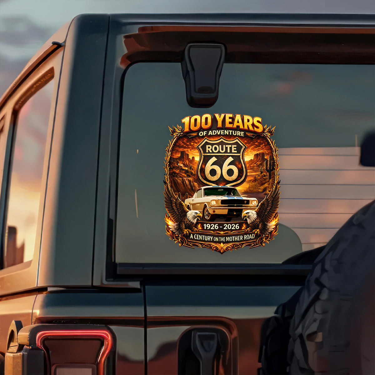 Custom Photo 100 Years Of Adventure Route 66 Car Window Decal Sticker For Car Lover TH10 898653