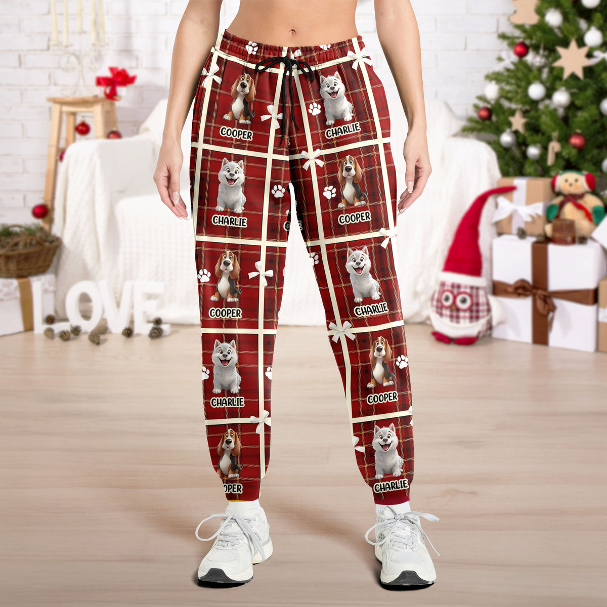 Custom Cute 3D Dog Face Bow Paw Prints Sweatpants For Dog Lovers LM32 897155