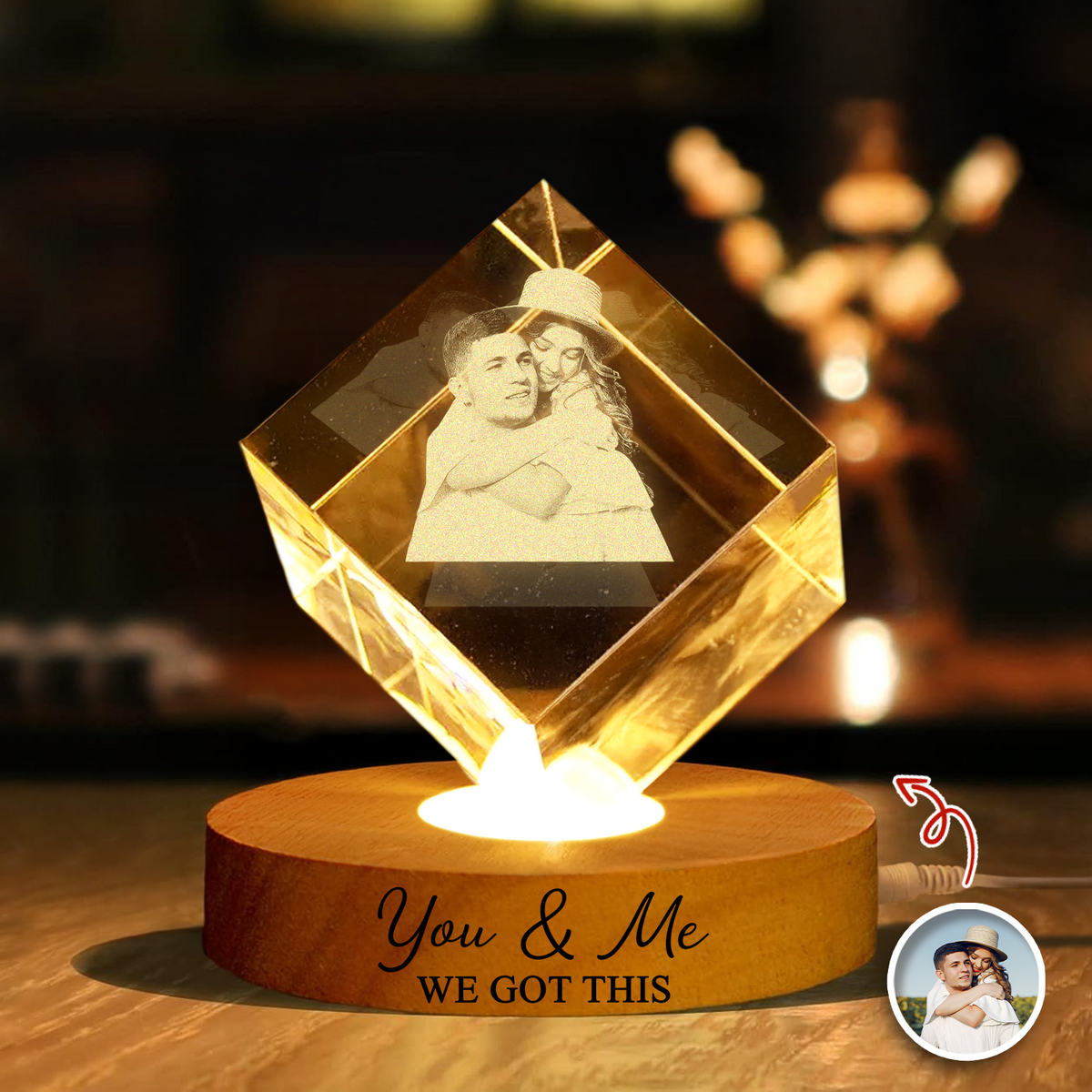 Personalized Couple Photo Engraved Crystal Photo With Light CH07 899782