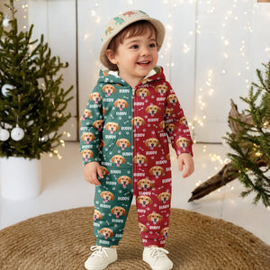 Custom Dog Face Photo Red Green Onesie Pajamas HO82 900382