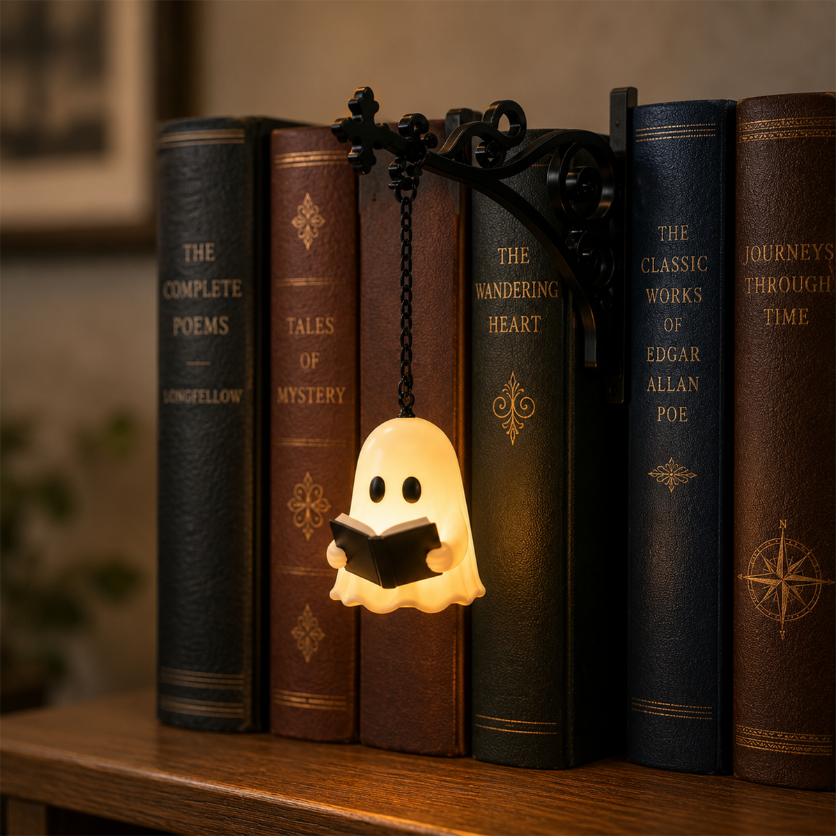 Halloween Ghost Metal Bookshelf Lantern Light Gift for Book Lovers, Reader Gift CH07 180212