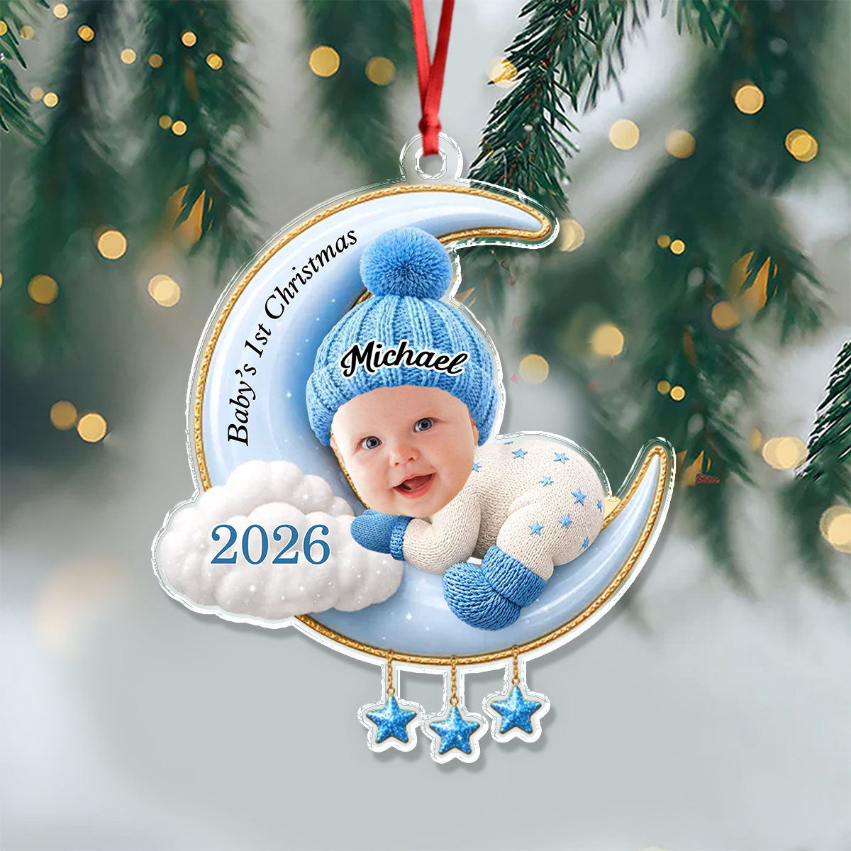 Custom Baby Photo First Christmas Acrylic Ornament, Personalized Christmas Baby Shower HA75 922068