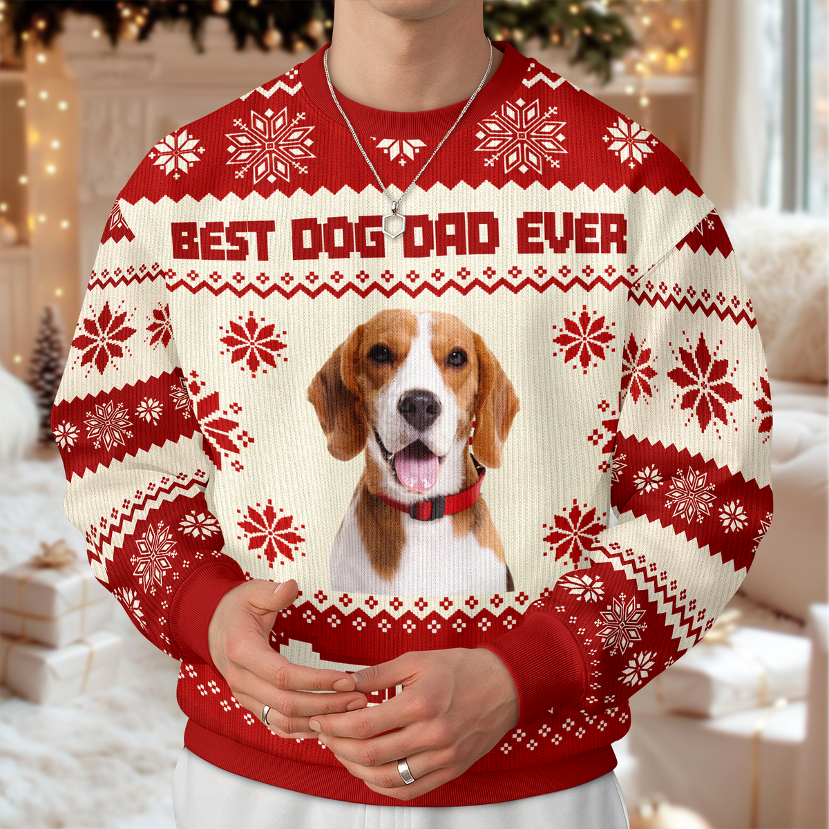Custom Dog Photo Best Dog Dad, Dog Mom Ever Christmas Ugly Sweater TH10 170953