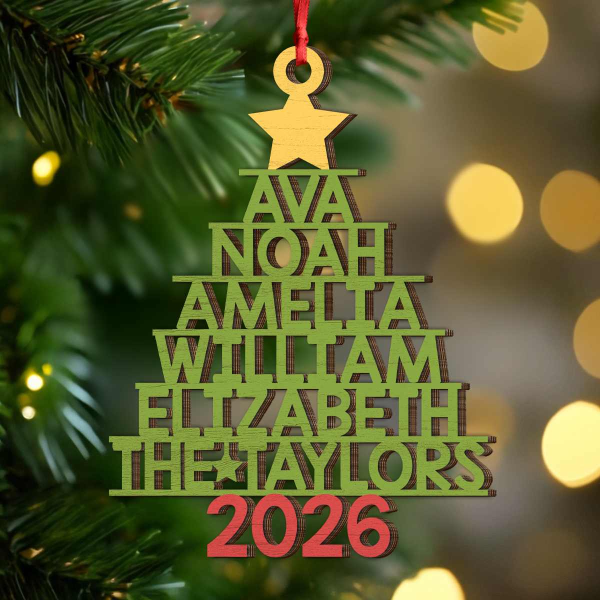 Personalized 2026 Family Names Christmas Wooden Ornament, Holiday Tree Decor LM32 670505