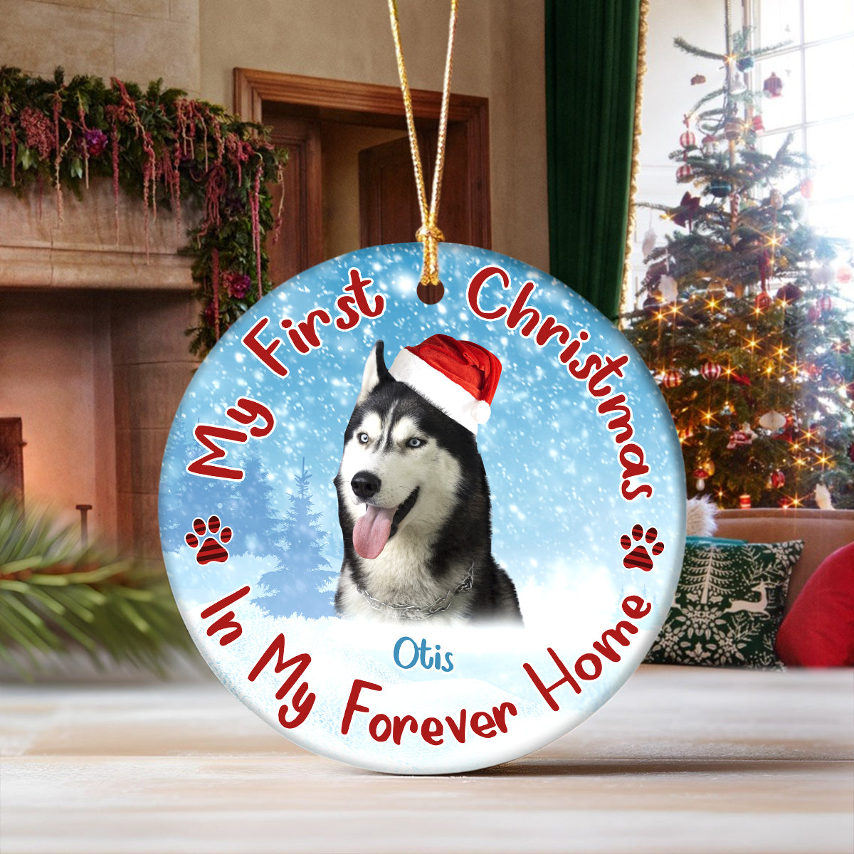 Custom Dog Photo My First Christmas In My Forever Home Christmas Ceramic Ornament CH07 896586