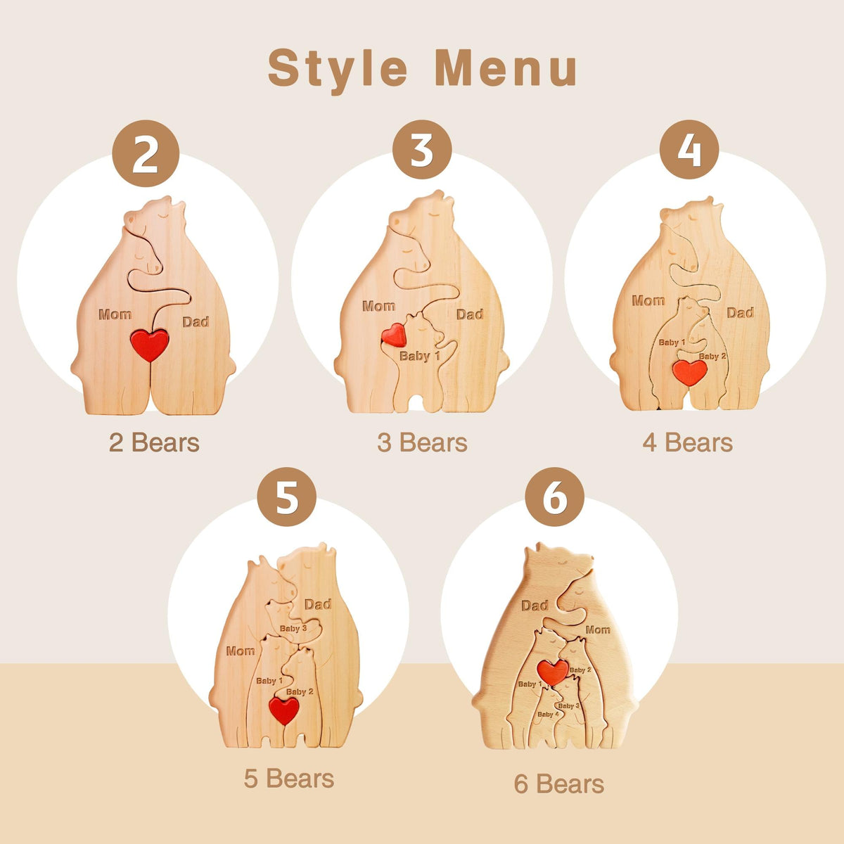 Custom Bear Family Shaped Wooden Puzzle - Personalized Engraved Family Name Puzzle Mother's Day, Father's Day Gift CH07 910792