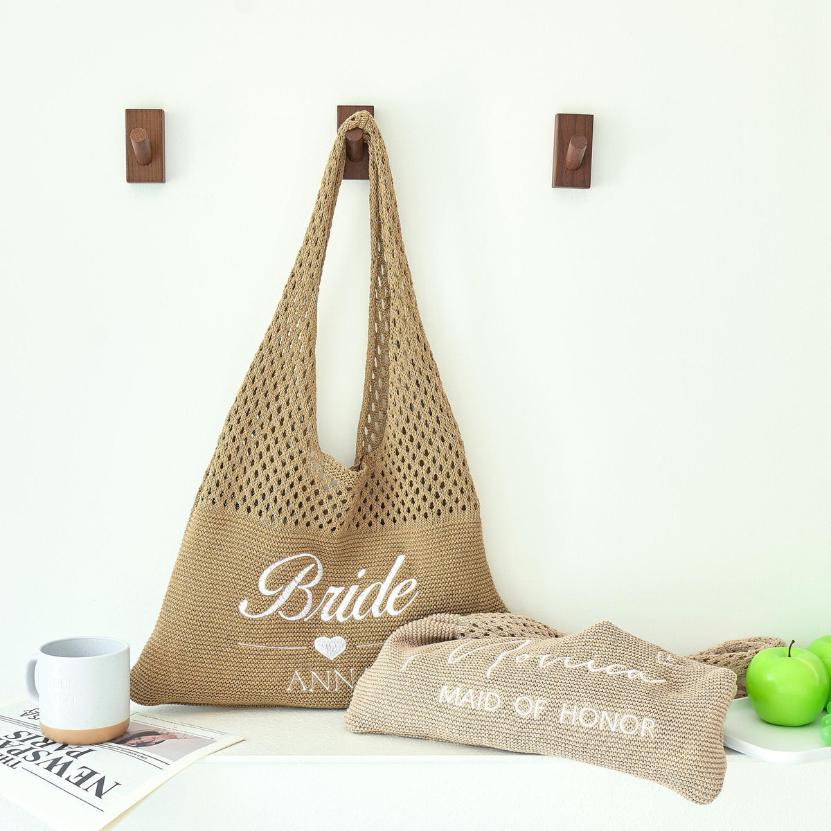 Personalized Knitted Beach Bag With Embroidered Name - Summer Gift For Women, Mother's Day, Wife, Girlfriend HO82 902008